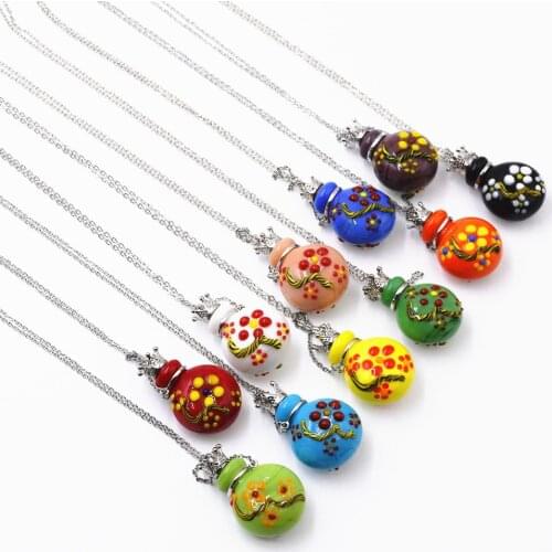 1pcs Oblate Ceramics Bottle Diffuser Perfume Refillable Coloured Handmade Essential Oil Aromatherapy Bottle Pendant Necklace