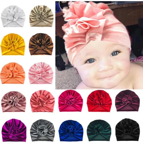 16Pcs/Lot Warm Velvet Pleated Flower Turban Caps Soft Cute Beanies Photography Props Headband Updated Version Baby Gilrs Hat