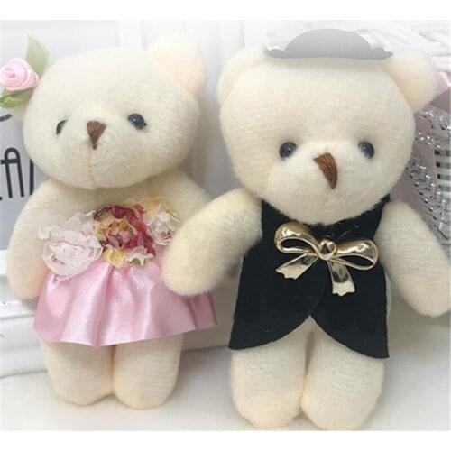 2Pcs Diamond Couple Wedding Dress Bear Cartoon Bouquet Teddy Bear Doll Plush Pendant Wedding Gift Stuffed Animals