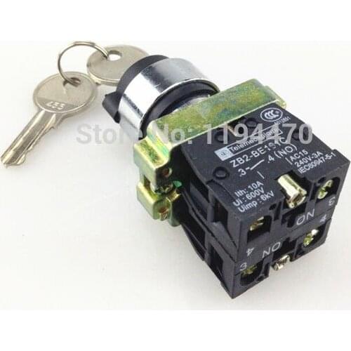 4pcs/Lot XB2 BG33 XB2-BG33 3 Position 2 NO Normally Open 2N/O Key Operated Selector Switch Locked Maintained