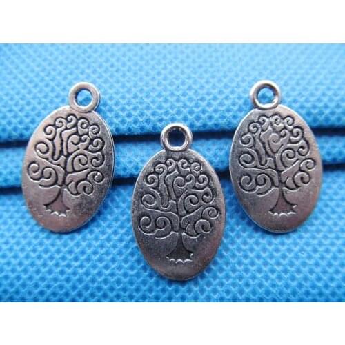 50pcs Antique Silver tone/Antique Bronze Filigree Lucky Wish Tree of Life Oval Bracelet Pendant Charm/Finding,DIY Accessory