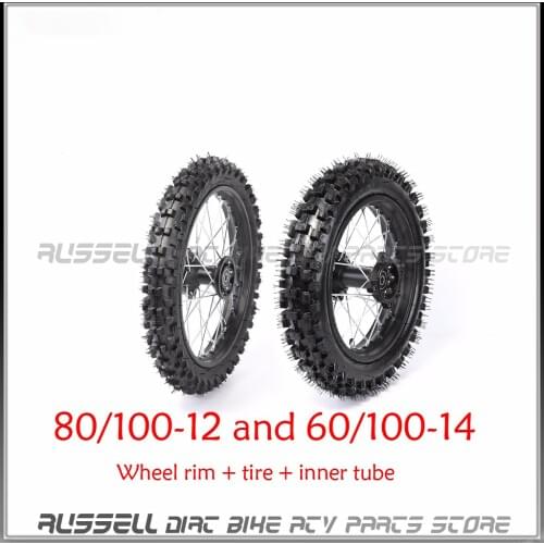80/100-12 and 60/100-14 + Rim + Tube F 12mm Axle Wheel Front & Rear Pit Dirt Bike