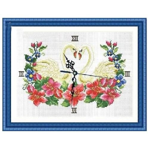FREE delivery hot selling Top Quality clock cross stitch kit love swan swans, cross stitch with mechanism