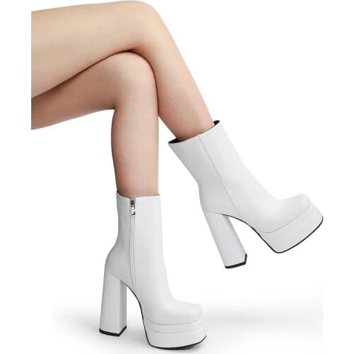 Designer women shoes autumn winter chelsea chunky heel female double layer platform ankle boots fashion leather riding snow boot