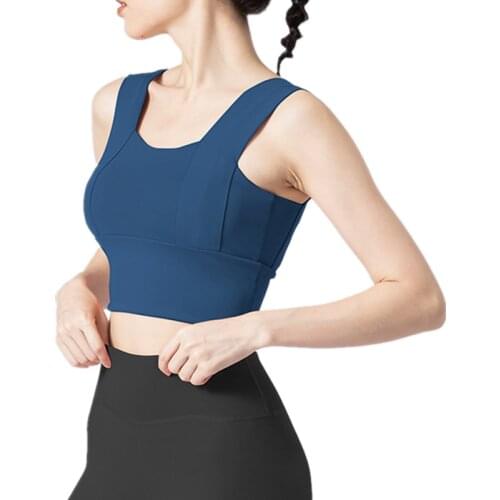 Womens Sport Vest Shockproof Gathing Push Up Underwear Bralette Seamless Top Female Running Widened Shoulder Straps Workout Bra