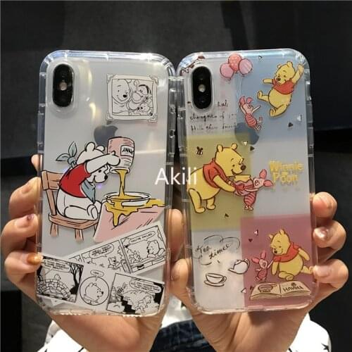 DISNEY Winnie the Pooh Silicone Case for IPhone 11 12Pro Xs Max iPhone SE 2020 6 7 8 Plus Official Liquid Silicon 360 Full Cove