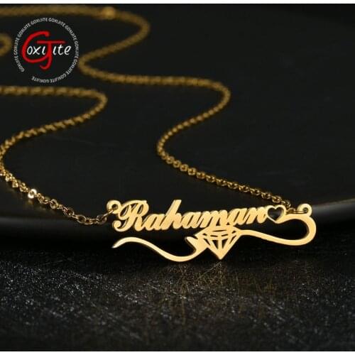 Goxijite Creative Customized Hollow Heart Name Necklace For Girl Personalized Diamond Shape Base Nameplate Collar Lovely Gift