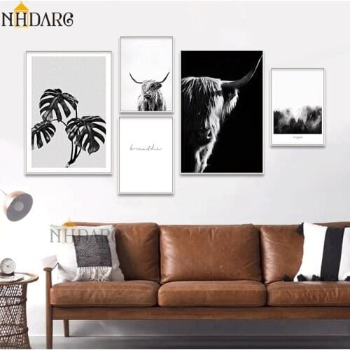 Highland Cow Posters And Prints Canvas Painting Art Cattle, Nordic Oxen Wall Picture For Living Room Scandinavian Yak Home Decor