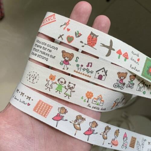 5Yards/lot 20mm Printed Cotton Ribbon For Wedding Little Girl Bear Ride A Bike Owl Mushroom House Of Crafts