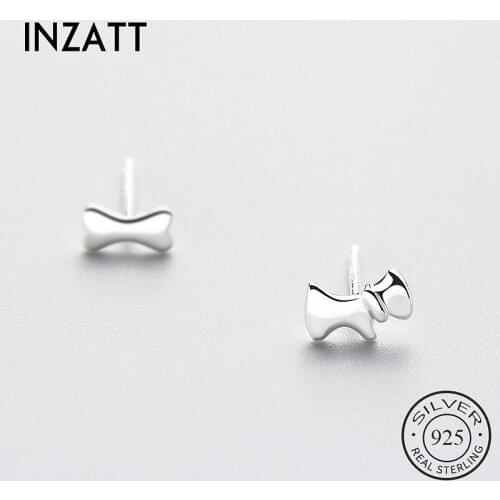 INZATT Asymmetry Bone Cute Dog Stud Earrings Real 925 Sterling Silver For Women Birthday Party Fine Jewelry Animal Earrings