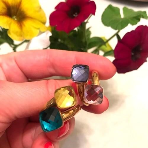 JSBAO Diy Combination Double Beautiful Glass Fashion Ring Women Gold Stainless Steel Pink Purple Glass Ring For Women Jewelry