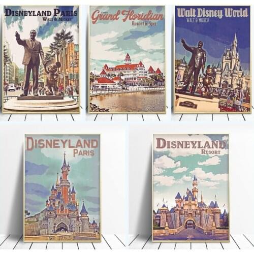 Disneyland Paris Castle Poster Cartoon Mickey Mouse Watercolor Canvas Painting Print Wall Art Picture Kids Room Home Decor Mural