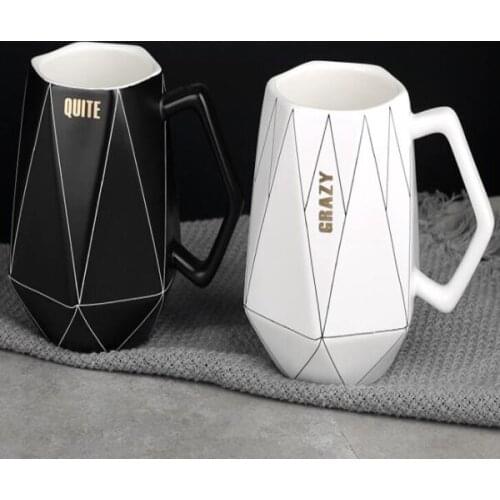 Ceramic Cup Creative Polygonal Ceramic Mug Office Black White Line Coffee Cup Milk Cup Couple Cute Diamond Cups Factory Direct M