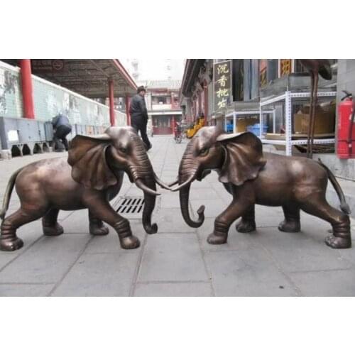 Chinese classic Bronze Lucky peace propitious Two Elephant statuary Pair