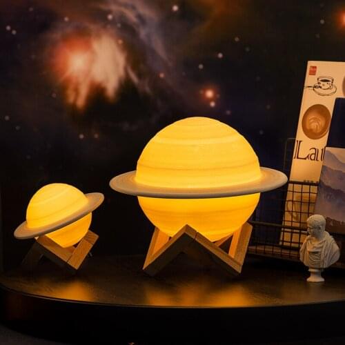 Creative LED Saturn Night Light 3D Printing Planet Bedside Lamp Table Light USB Rechargeable Cool Lamp For Kids Christmas Gift