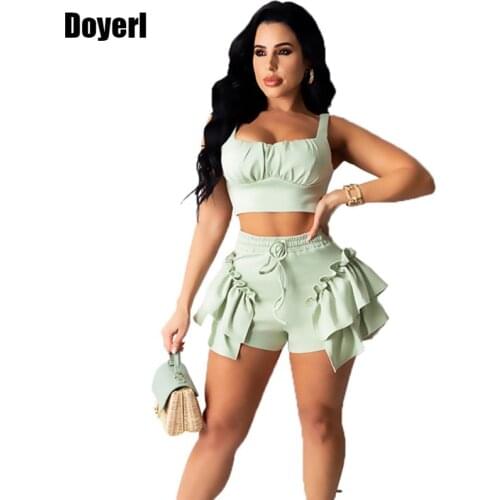 Summer Two Piece Set Shorts Sets Women Going Out Casual Co Ord Short Suits Festival Clothing Ruffle 2 Piece Sets Womens Outfits