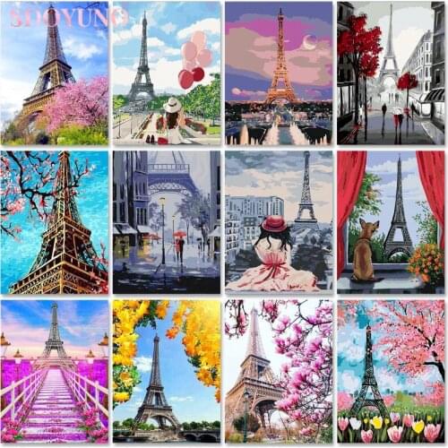 SDOYUNO Oil Painting By Numbers Tower Landscape Drawing On Canvas HandPainted Gift DIY Paint By Number House Kits Home Decor