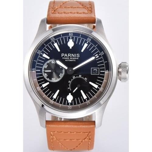Parnis 46mm top brand mechanical watch black dial power reserve date show 2530 Automatic Movement Men watches