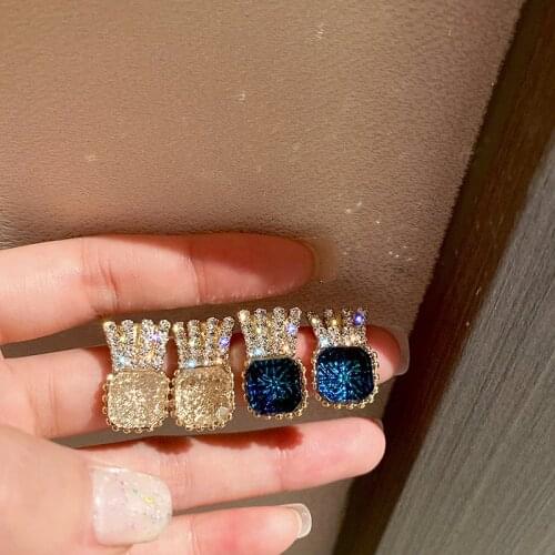 Fashion Crystal Crown Drop Short Earrings Korean Style Delicate New Jewelry Simple Earing