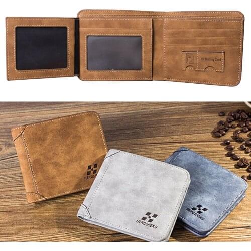 Hot Sale Classic High Quality Men Wallets Vintage PU Nubuck Skin Short Purse Korean Luxury Famous Brand Mens Three Folds Wallet
