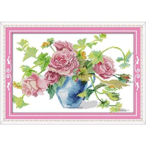 Blossom roses cross stitch kit flower 14ct printed fabric canvas stitching embroidery DIY handmade needlework