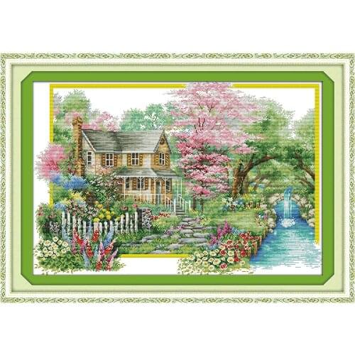 Everlasting Love Flowers Villa Chinese Cross Stitch Kits Ecological Cotton Stamped 11CT 14CT DIY New Year Decorations For Home
