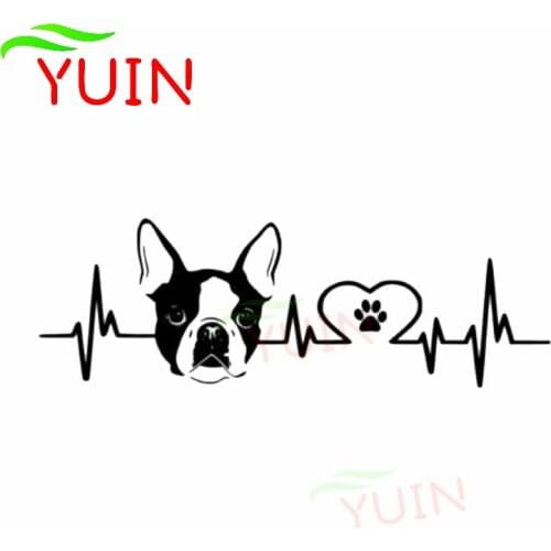 Boston Terrier Heartbeat Lifeline Car Sticker Paw Print Decal Cars Accessories Personalized Window Decoration Waterproof Decals