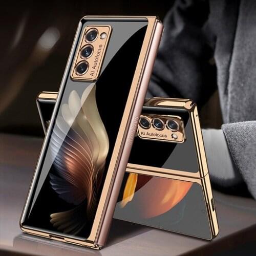 2021 New Camera Protection Plating Glass Case for Samsung Galaxy Z Fold 2 5G Case Hard Glass Back Cover for Galaxy Fold 1 5G