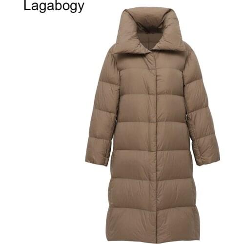 Lagabogy New WinterWomen Ultra Light Down Coat 90% White Duck Down Puffer Jacket Female Zipper Soild Warm Loose Overcoat Outwear