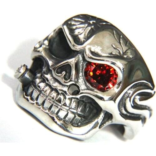 New Design Cool Red Eye Skull Ring 316L Stainless Steel Hot Mens Ring Fashion Punk Skeleton Biker Ring