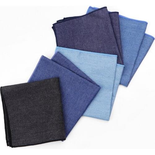 Solid Denim Cotton Handkerchiefs Woven White Black Red Blue Pocket Square Mens Casual Square Pockets Handkerchief Towels