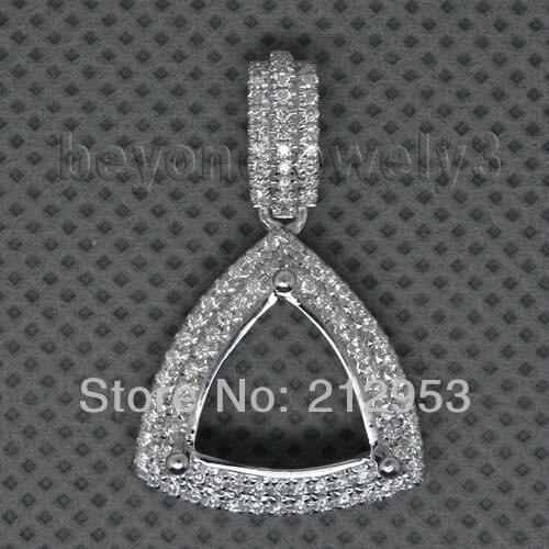 Trillion 11mm solid 14kt White Gold natural diamond setting Semi mount Pendant P00171