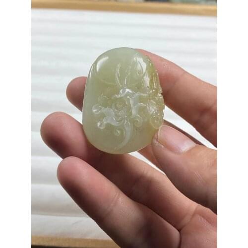 Natural 7A hetian jade hand carved lucky flower white jade yellow jade pendant unique design jadeite jade necklace men jewelry