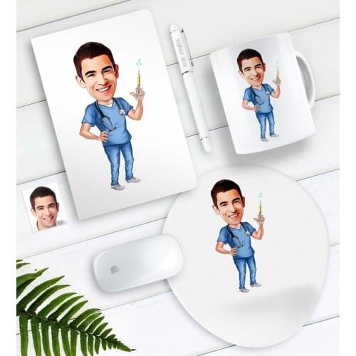 Personalized Mr Doctor Caricature Of Notebook Pen Mug Mouse Pad Seti-3