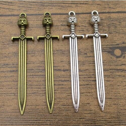 Alloy Metal Sword Charms 10PCS/Lot 66×15mm Cat Head Sword Jewelry Accessories Pendants Charm Bracelet 2 Colors Available-RS089
