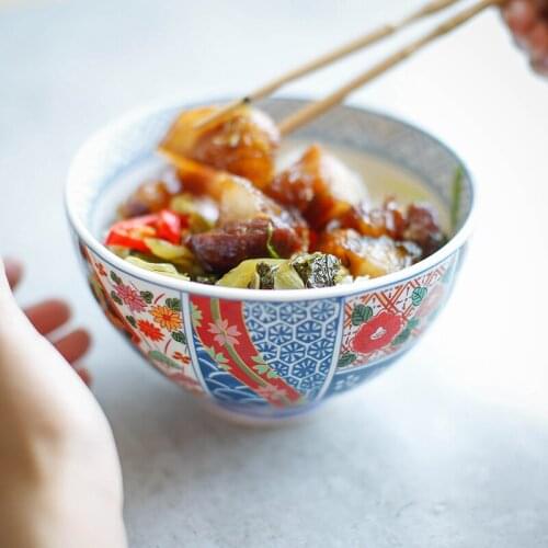 Pattern handmade Japanese style rice noodle soup bowl salad ramen bowl heavy practical dinnerware ceramic tableware kitchen