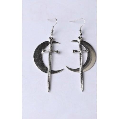 Swords moon earrings Witchy warrior pagan viking alternative gothic medieval silver color Classic warrior gift women 2020 new