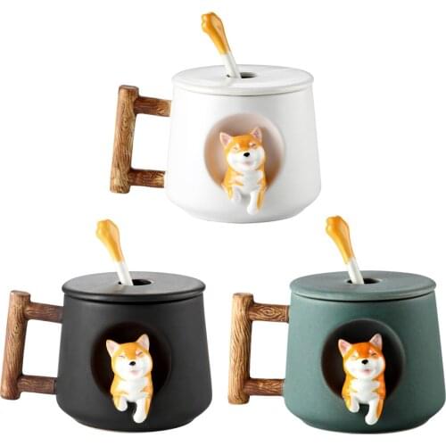 Cute Ceramic Mug 3D Dog Pattern Brew Tea Juice Coffee Cup 500ml for Friends Adults Girls Favorite Gift