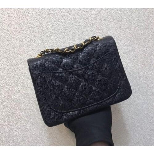 Top ladies messenger bag 100% genuine leather double flap handbag caviar leather messenger bag 17 cm mini shoulder bag woc