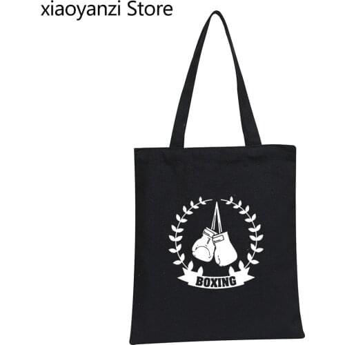 Bangkok Boxing Shoulder Bags Fighting Martial Arts Muay Thai Homme Eco Reusable Canvas Shopper Bag Boxing Gloves Print Handbags