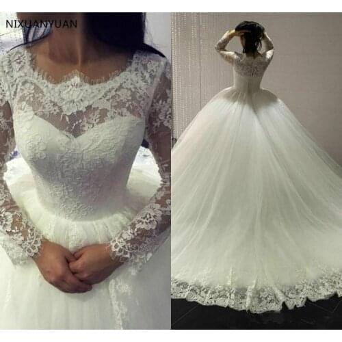 Plus Size Wedding Dresses A Line Sheer Long Sleeves Lace Bridal Gown Custom Made Bridal Gown