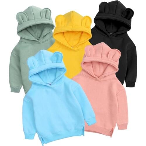 #50 6m-4y Hoodies Kids Bear Ears Baby Boys Girls Hoody Winter Clothes Children Solid Pullover Outerwear Sudaderas Con Capucha