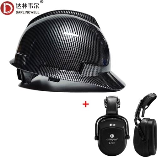 Hard Hat with earmuffs Anti noise Carbon fiber design Safety Helmet Outdoor Work Cap ABS Construction Riding Helmets