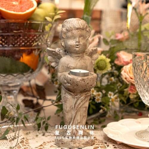 Vintage Candlestick Pillar Ornaments Angel Garden European Style Candlestick Resin Old Decoration Maison Table Decor ED50ZT