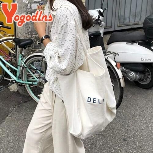 Yogodlns Casual Canvas Bag for Women Large Capacity Tote Bag Letter Design Top-handle Bag Shopping Reusable Handbag and Purse sa