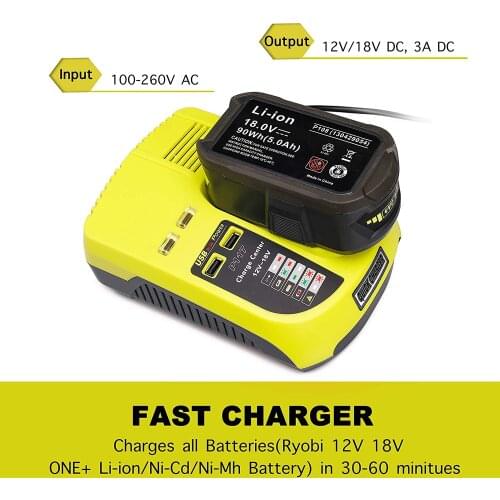 3A 12V 14.4V 18V Battery Charger For Ryobi P117 Rechargeable Battery Pack Power Tool Ni-Cd Ni-Mh Li-Ion P110, P111, P107,P108