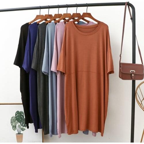 Fdfklak Modal Loose Women Sleep Lounge Summer O-Neck Sleepwear Home Dress Causal Nightdress Short Sleeve Thin Nightgown