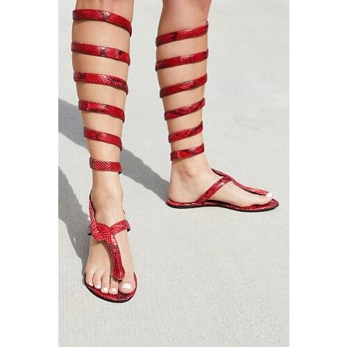 Summer Newest Python Leather Straps Women Gladiator Boots Clip Toe Ladies Flat Sandal Boots Cut Out Style Female Dress Boots
