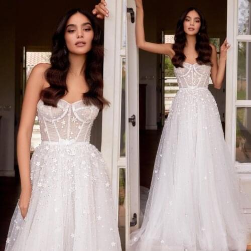 Summer Beach Wedding Dresses Sweetheart Appliqued A Line Lace Boho Bridal Gowns Custom Made Bridal Vestidos De Novia