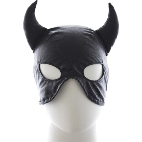 1 pc hood mask Black Night Club Cosplay Horn Masks PU Leather Mask Headgear Head Restraints Toys